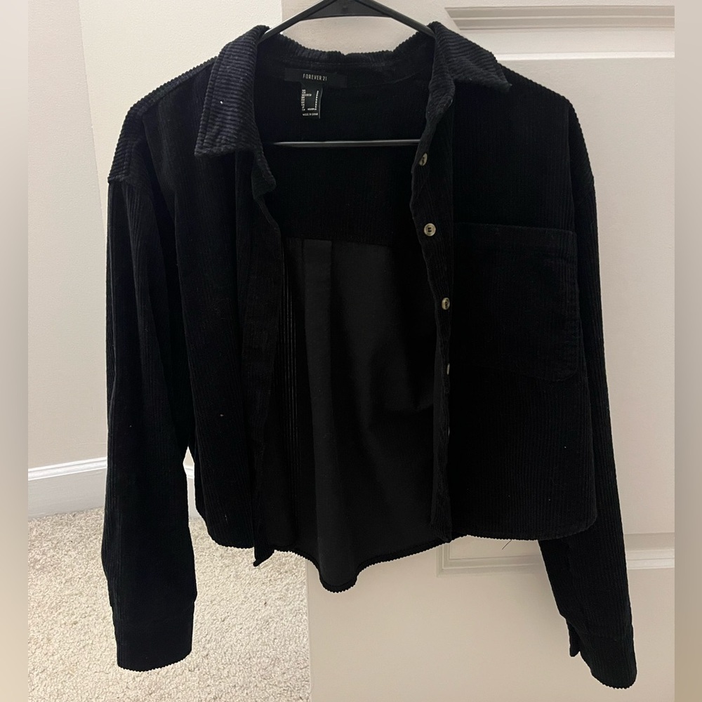 Black Cropped Corduroy Shirt Jacket
